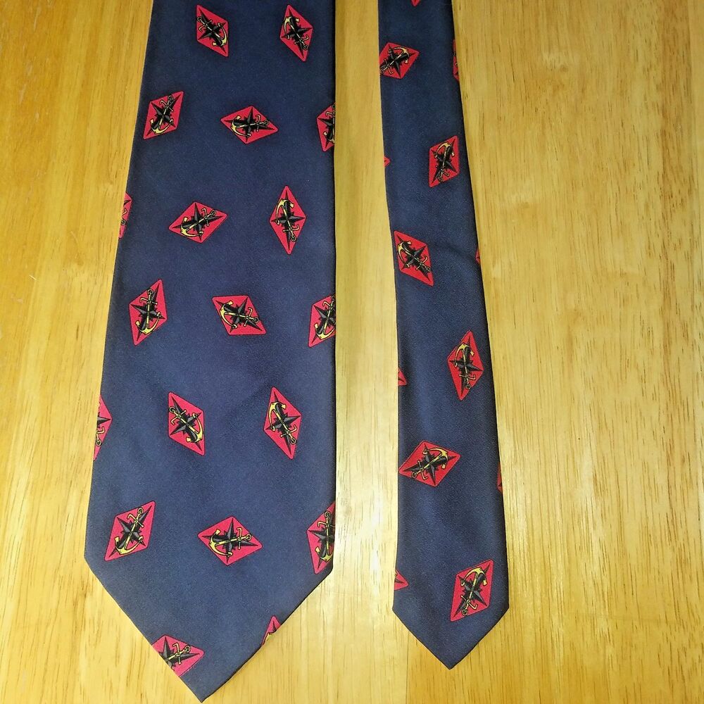 Countess Mara Nautical Logo Silk tie made in USA 3.75X56.75" NavyBlue